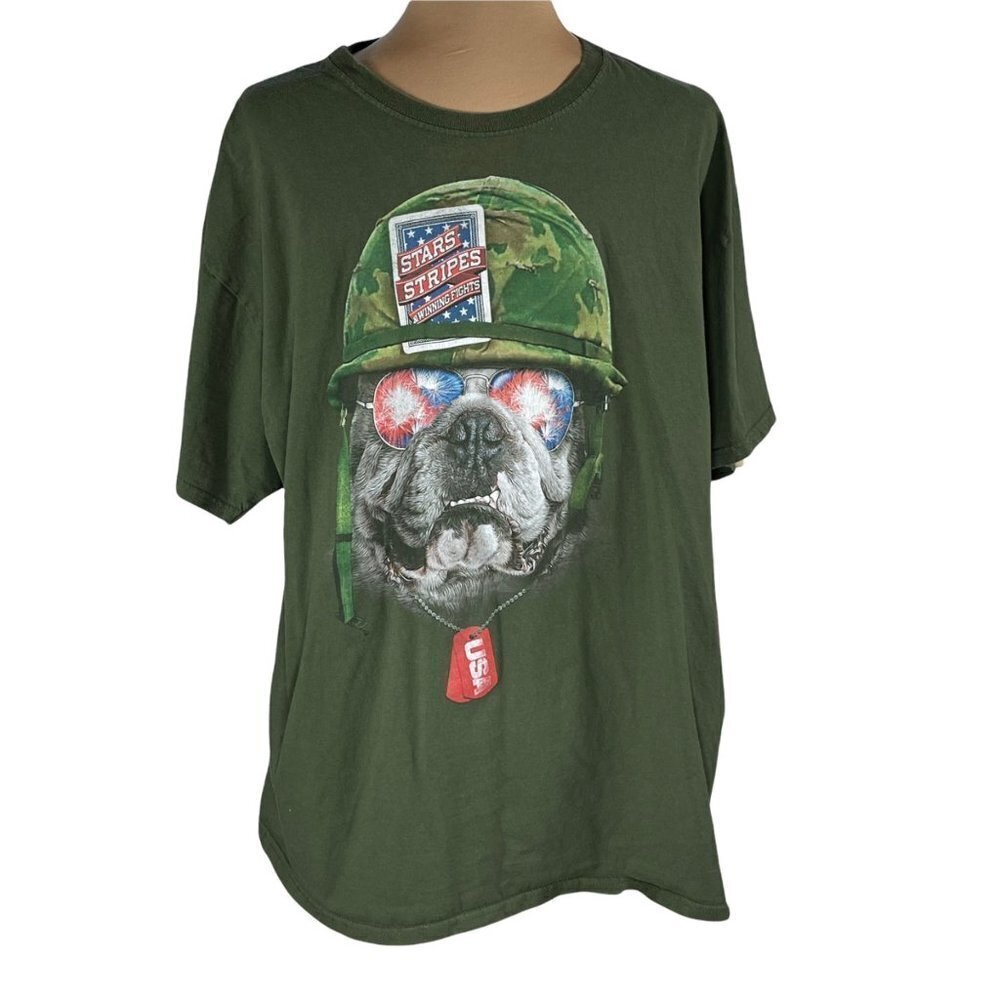 USA Dog Green Patriotic Small Stars & Stripes Bulldog Short Sleeve T-Shirt XL